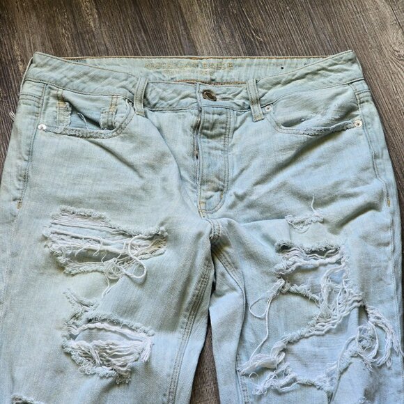 American Eagle Jeans Womens Size 10 Button Fly Light Acid Wash Distressed Angled - Picture 2 of 16